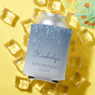Personalisierter blauer Glitter-Drip zum 50. Gebur Dosenkühler