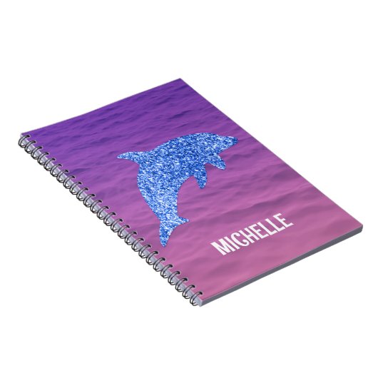 Personalisierter blauer Glitzer Dolphin Rosa und L Notizblock (Rechte Seite)