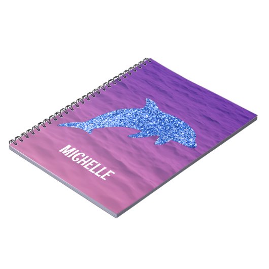 Personalisierter blauer Glitzer Dolphin Rosa und L Notizblock (Linke Seite)