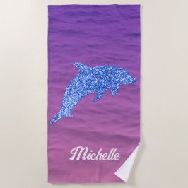 Personalisierter blauer Glitzer Dolphin Rosa und L Strandtuch
