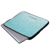 Personalisierter blauer Glitzer Ombre Name Monogra Laptopschutzhülle (Vorne Knopf)