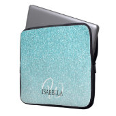 Personalisierter blauer Glitzer Ombre Name Monogra Laptopschutzhülle (Vorderseite Links)