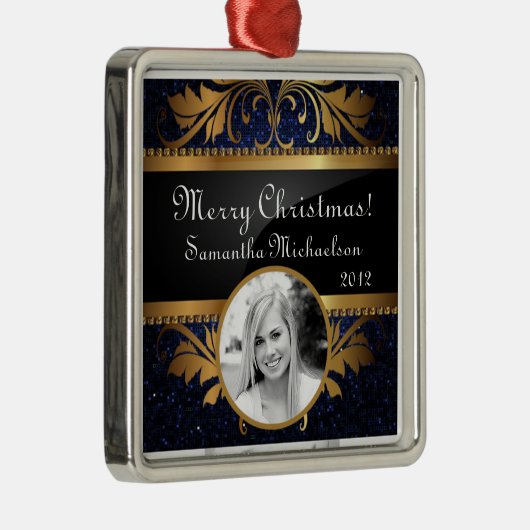 Personalisierter Blauer Glitzer-Sequin für benutze Silbernes Ornament (Rechts)