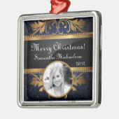 Personalisierter Blauer Glitzer-Sequin für benutze Silbernes Ornament (Links)