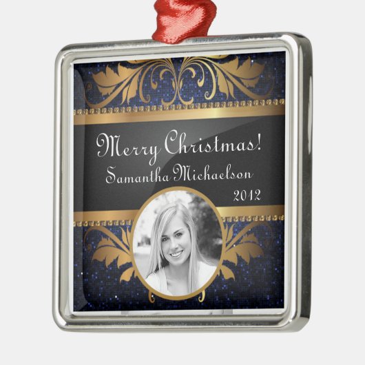 Personalisierter Blauer Glitzer-Sequin für benutze Silbernes Ornament (Links)