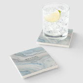 Personalisierter blauer grauer Marmor Steinuntersetzer (Seitenansicht)