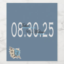 personalisierter blauer Hochzeitgast Gefallen Weinetikett
