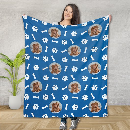 Personalisierter blauer Hund Foto Druckmuster Fleecedecke