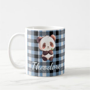 Personalisierter blauer Karo-Panda Kaffeetasse