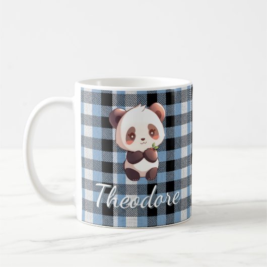 Personalisierter blauer Karo-Panda Kaffeetasse (Links)