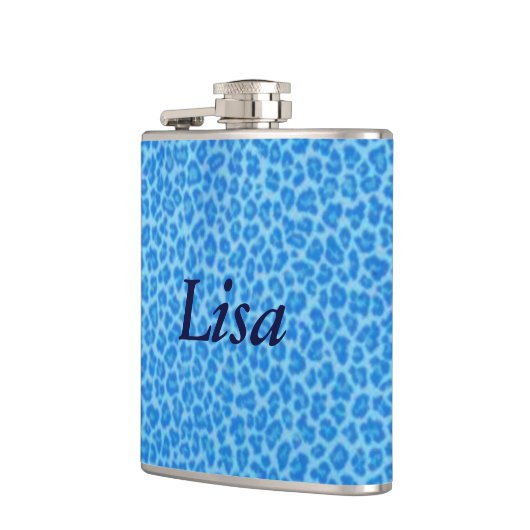 Personalisierter Blauer Leopard-Skin Flachmann (Links)