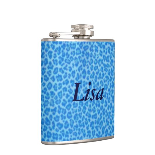 Personalisierter Blauer Leopard-Skin Flachmann (Rechts)