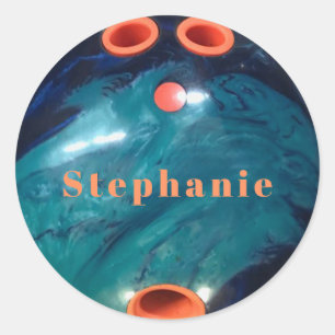 Personalisierter Blauer Marmor Orange Bowling Ball Runder Aufkleber