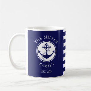 Personalisierter blauer nautischer Anker-Familienn Kaffeetasse