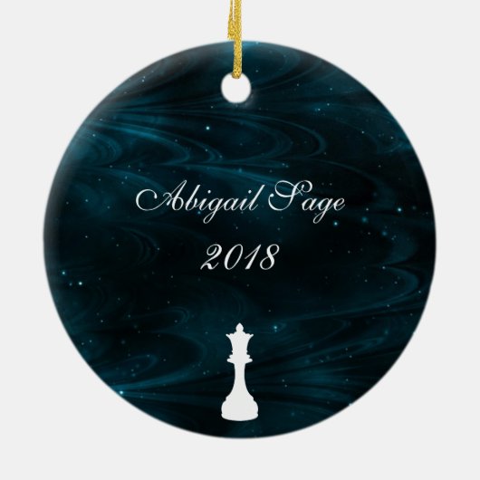 Personalisierter Blauer Nebel Keramik Ornament (Hinten)