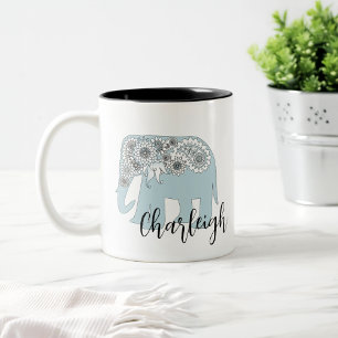 Personalisierter blauer Paisley-Elefant Boho Chic Zweifarbige Tasse