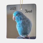 Personalisierter Blauer Parrotlet-Bird Keramikornament (Links)