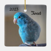 Personalisierter Blauer Parrotlet-Bird Keramikornament (Rückseite)