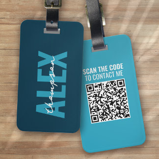 Personalisierter blauer QR-Code Gepäckanhänger
