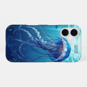 Personalisierter blauer Quallen-Ozean iPhone 16 Hülle (Rückseite (Horizontal))
