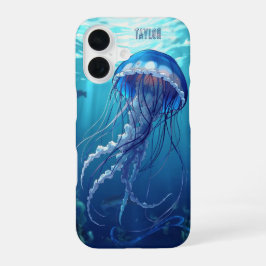Personalisierter blauer Quallen-Ozean iPhone 16 Hülle