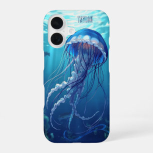 Personalisierter blauer Quallen-Ozean iPhone 16 Hülle
