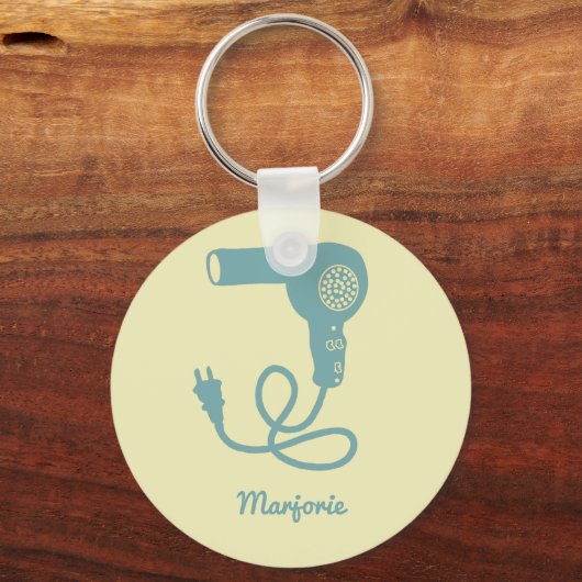 Personalisierter blauer Retro Haartrockner Entlüft Schlüsselanhänger (Vorderseite)