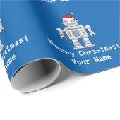 Personalisierter blauer Roboter Weihnachtsmann Geschenkpapier (Rolleneckpunkt)