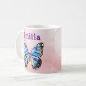 Personalisierter Blauer Rosa Schmetterling Kaffeetasse (Vorderseite Links)