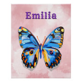 Personalisierter Blauer Rosa Schmetterling Poster (Vorderseite)