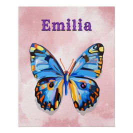 Personalisierter Blauer Rosa Schmetterling Poster