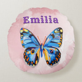 Personalisierter Blauer Rosa Schmetterling Rundes Kissen