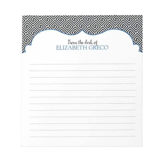 Personalisierter blauer schwarzer griechischer Sch Notizblock (Vorderseite)