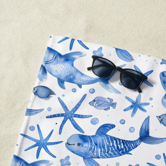 Personalisierter Blauer Seesteufel Strandtuch (Beispiel)
