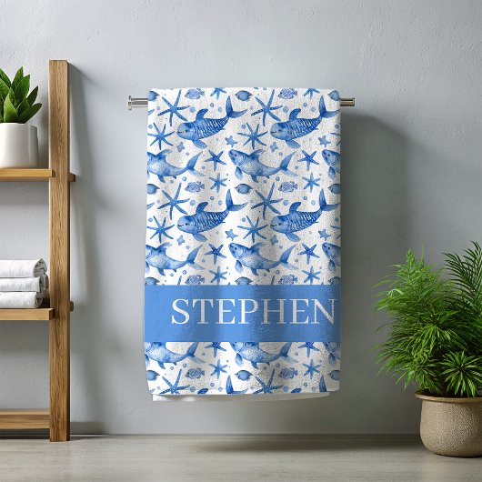 Personalisierter Blauer Seesteufel Strandtuch