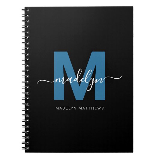 Personalisierter blauer Skriptname Initial Monogra Notizblock (Vorderseite)