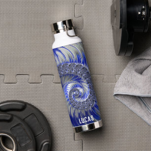 Personalisierter blauer Spiral-Fraktal Trinkflasche
