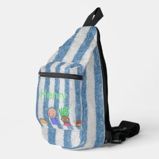 Personalisierter blauer Streifen Crossbody Bag