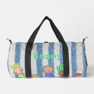 Personalisierter blauer Streifen Duffle Bag