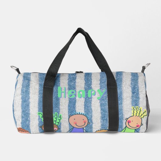 Personalisierter blauer Streifen  Duffle Bag (Vorderseite)