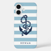 Personalisierter blauer Streifen und Navy-Anker Case-Mate iPhone Hülle (Rückseite)