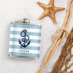 Personalisierter blauer Streifen und Navy-Anker Flachmann