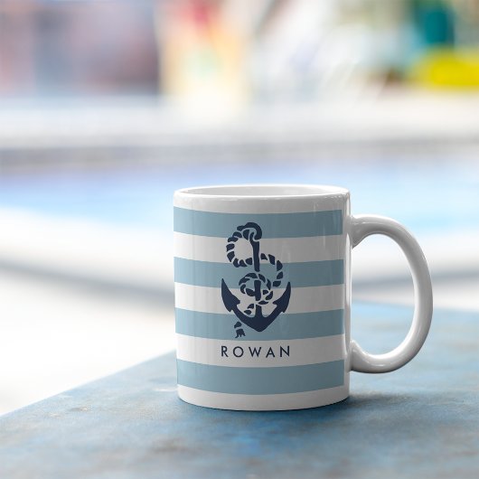 Personalisierter blauer Streifen und Navy-Anker Kaffeetasse