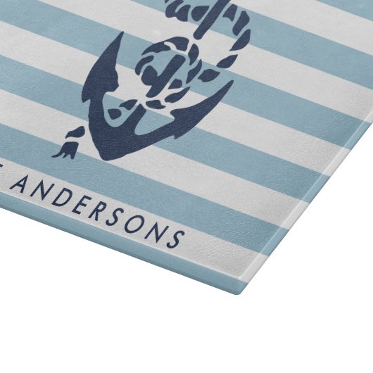Personalisierter blauer Streifen und Navy-Anker Schneidebrett (Ecke)