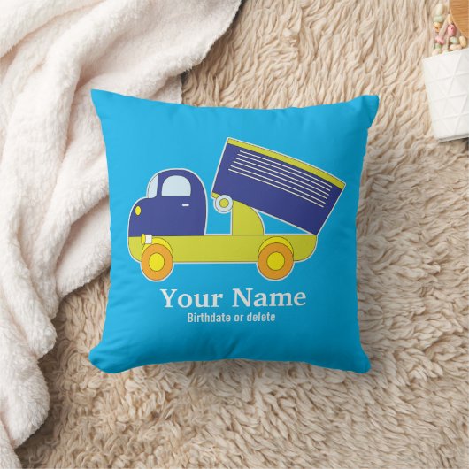 Personalisierter blauer u. grüner Bau-Kipper Kissen (Decke)
