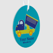 Personalisierter blauer u. grüner Bau-Kipper Ornament (Vorderseite)