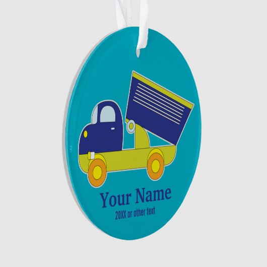 Personalisierter blauer u. grüner Bau-Kipper Ornament (Vorderseite)