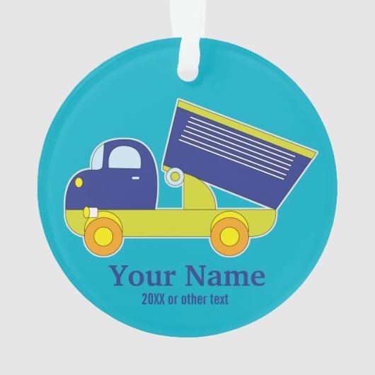 Personalisierter blauer u. grüner Bau-Kipper Ornament (Rückseite)