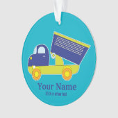 Personalisierter blauer u. grüner Bau-Kipper Ornament (Vorderseite)