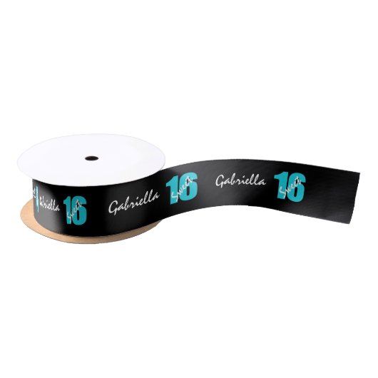 Personalisierter blauer u. schwarzer Bonbon 16 Satinband (Spule)